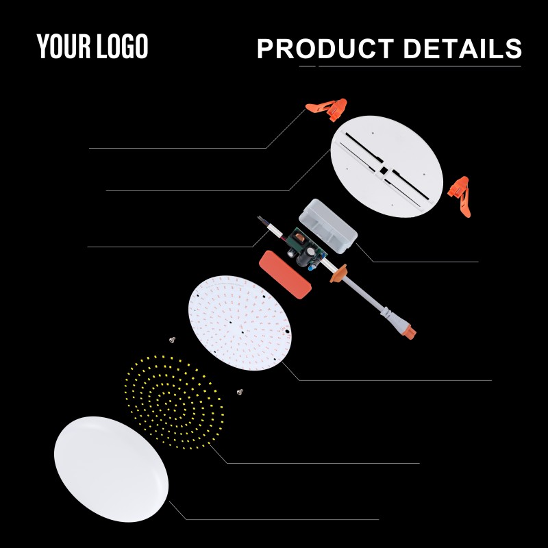 Painel de luz LED embutido sem moldura 36W, alumínio + PC, ferro + PP